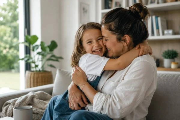 happy child with parent after parenting plans Neath